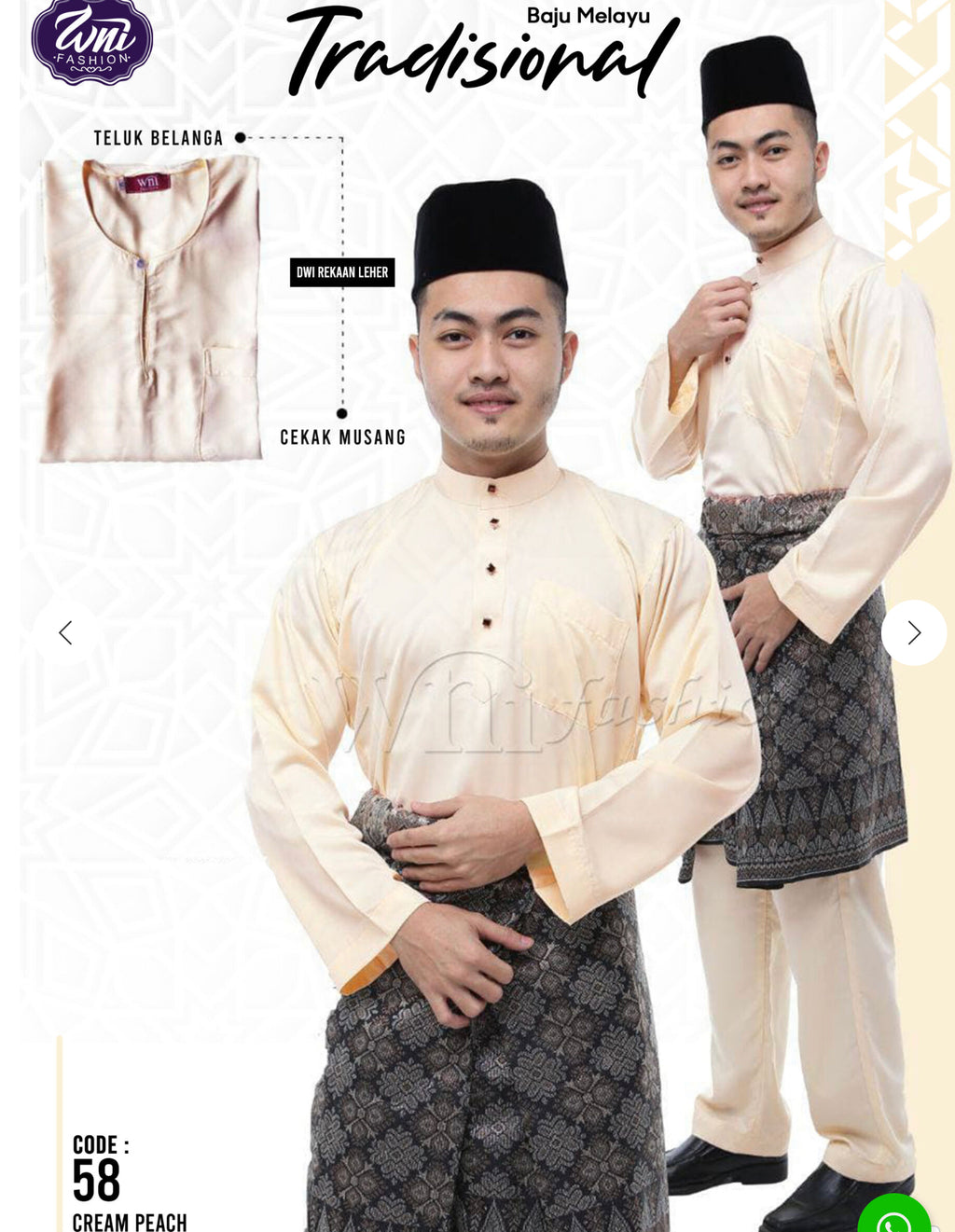 Baju Melayu ADULT WNI Plus size-Teluk Belanga (Round Neck)
