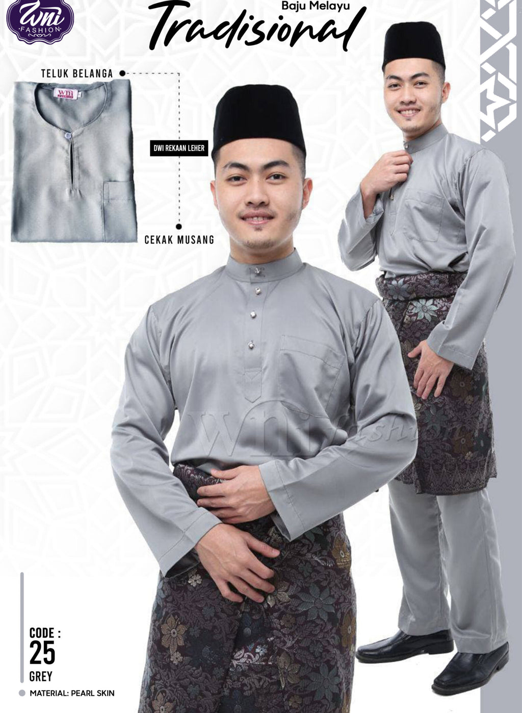 Baju Melayu ADULT WNI Plus size-Teluk Belanga (Round Neck)