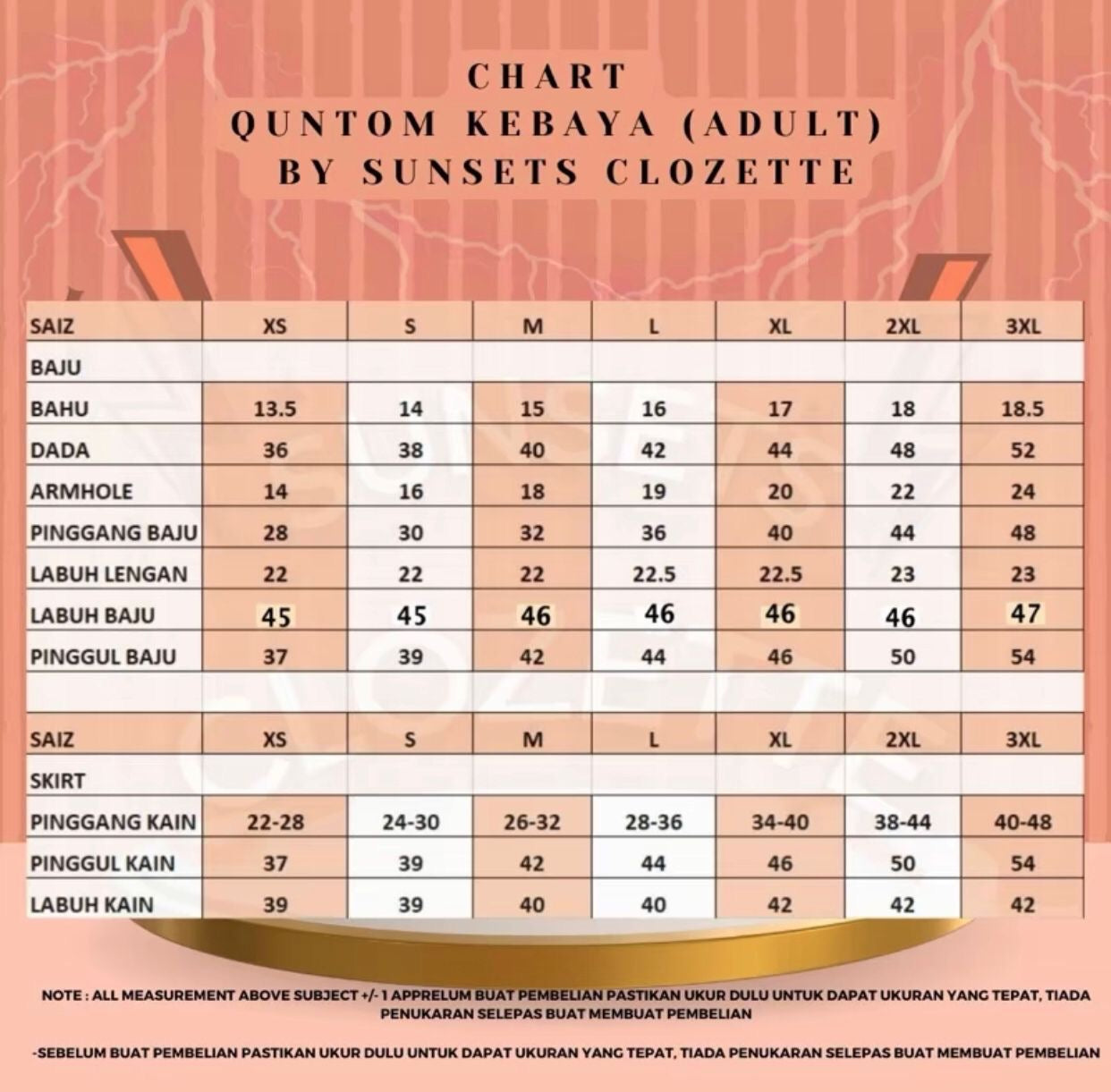 Quntom Kebaya-Adult only in yellow.  Kids in 3 colours