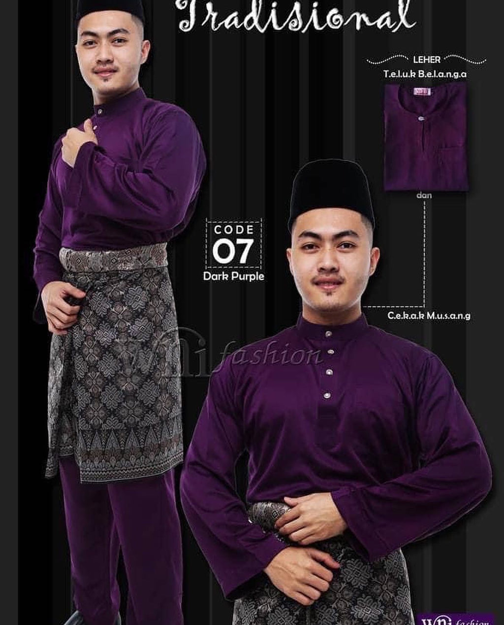Baju Melayu ADULT WNI Plus size-Teluk Belanga (Round Neck)