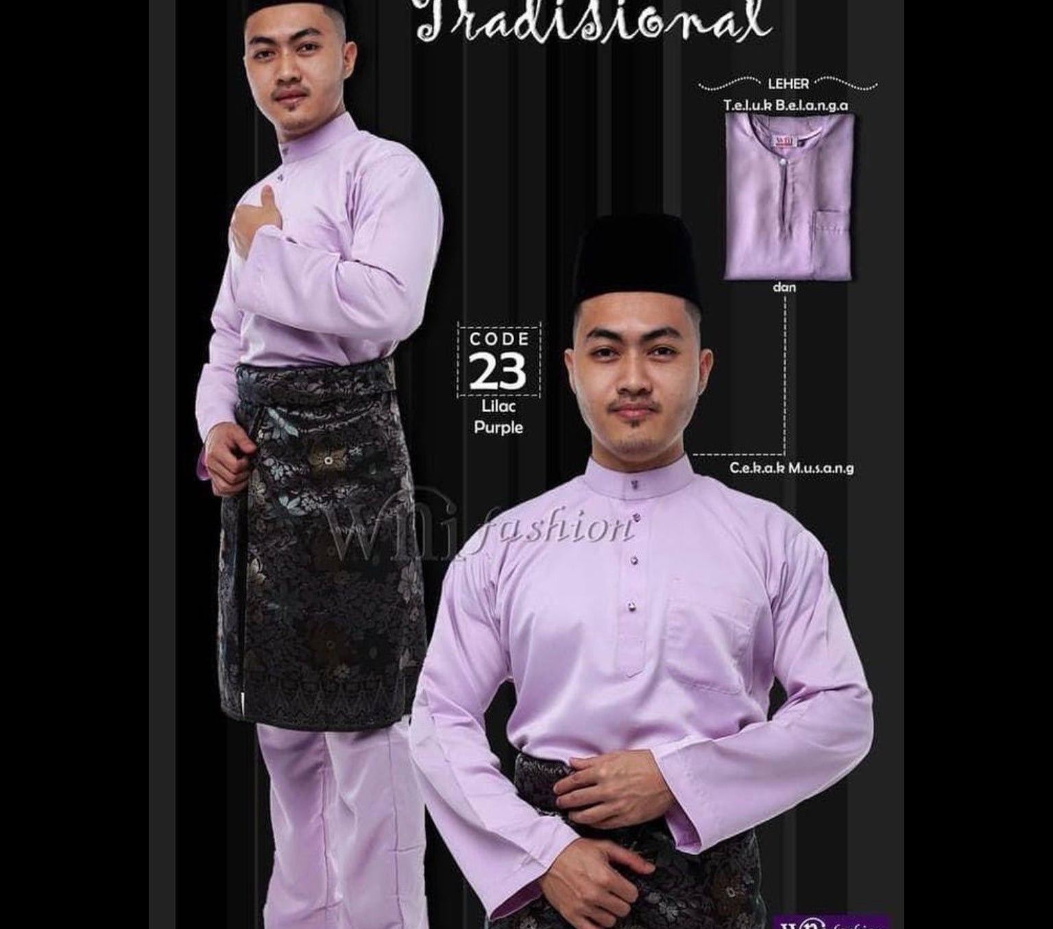 Baju Melayu ADULT WNI Standard size-Cekak Musang (Collar, buttons not included)