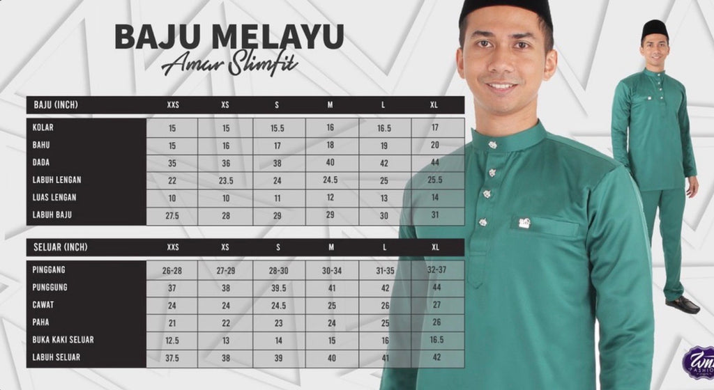Baju Melayu Amar (SLIMFIT) Cekak Musang Buttons not included