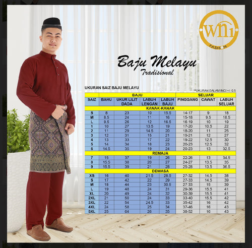 Baju Melayu ADULT WNI Plus size-Teluk Belanga (Round Neck)