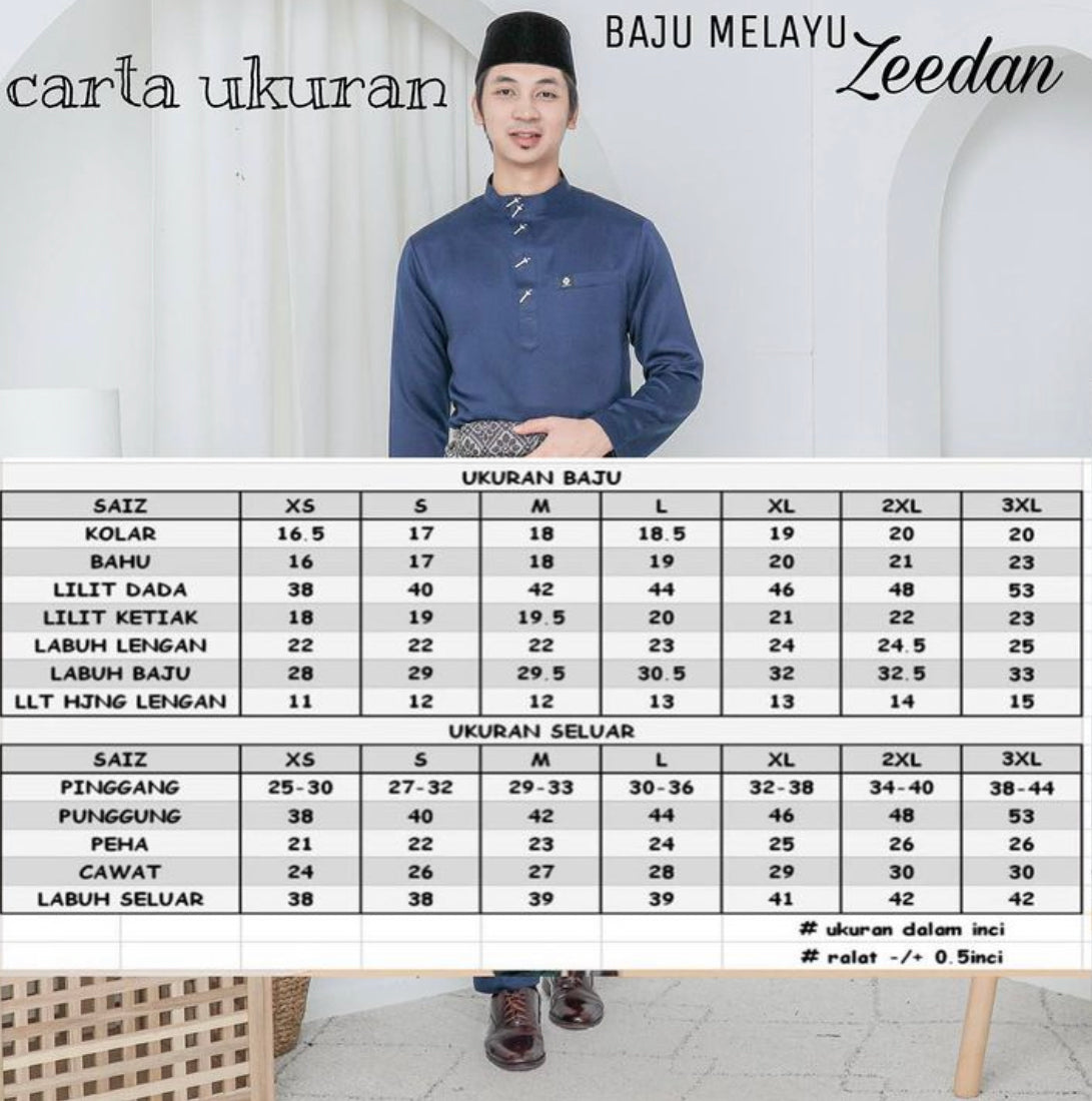 Baju Melayu ZEEDAN Adult-Cekak Musang(buttons not included)