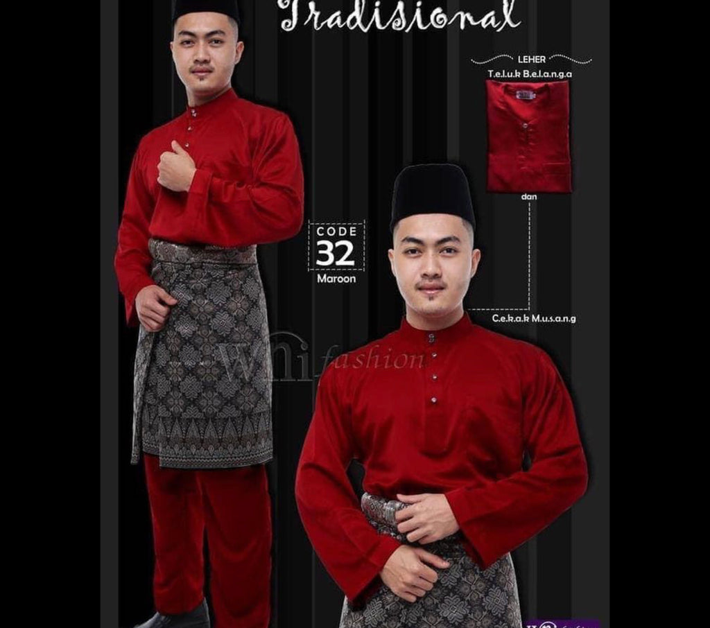 Baju Melayu ADULT WNI Plus size-Cekak Musang.  Buttons not included