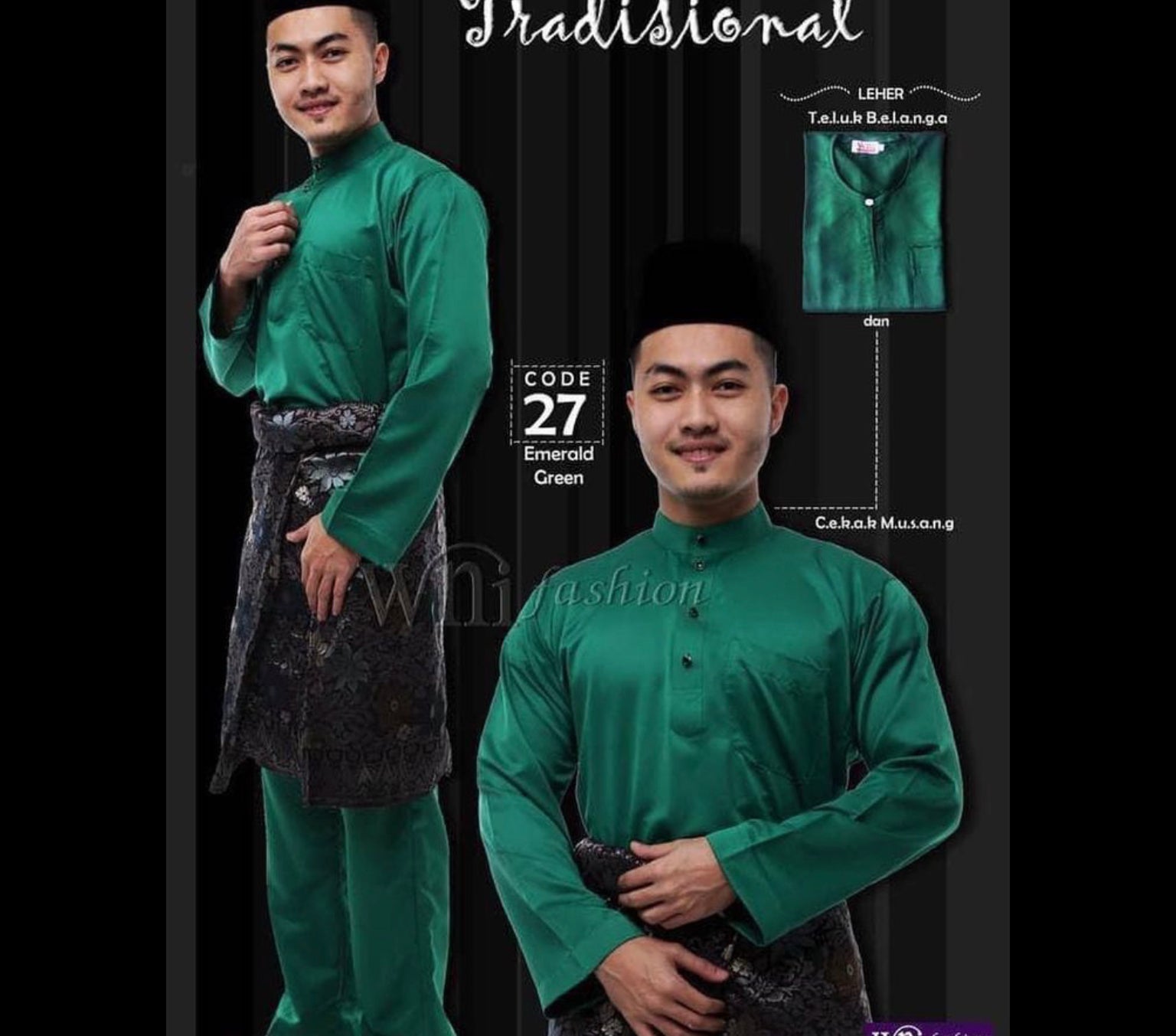 Baju Melayu ADULT WNI Plus size-Teluk Belanga (Round Neck)