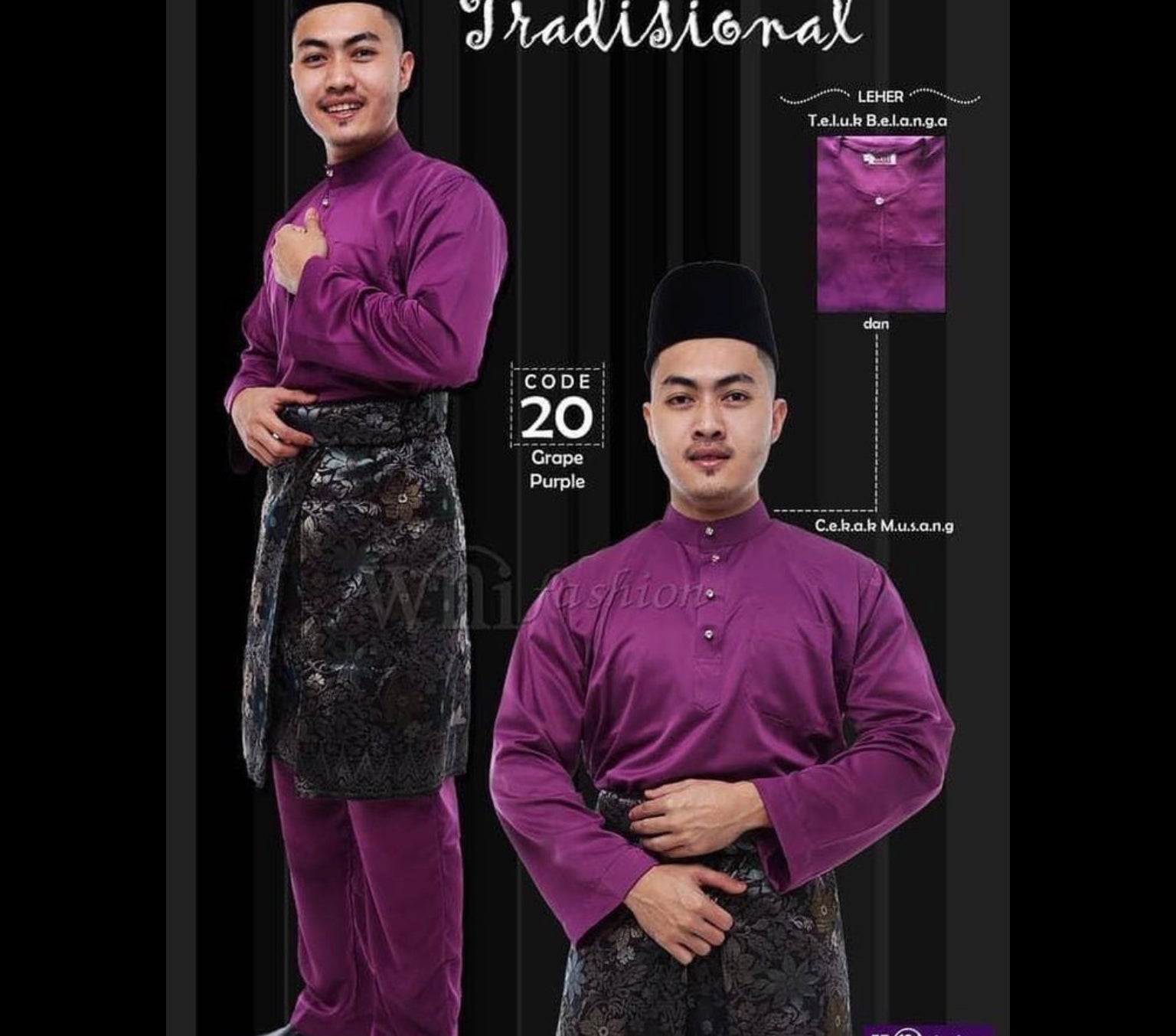Baju Melayu ADULT WNI Standard size-Cekak Musang (Collar, buttons not included)
