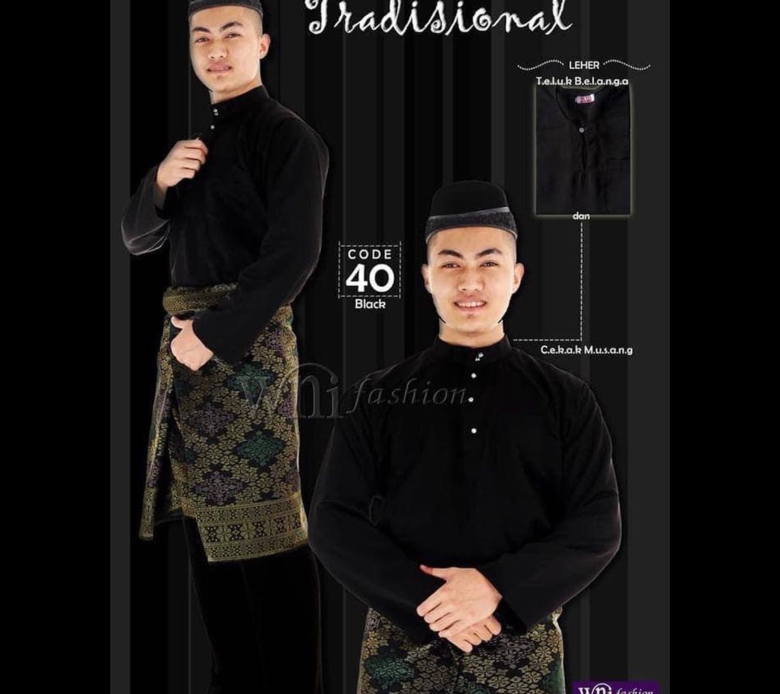 Baju Melayu ADULT WNI Standard size-Cekak Musang (Collar, buttons not included)
