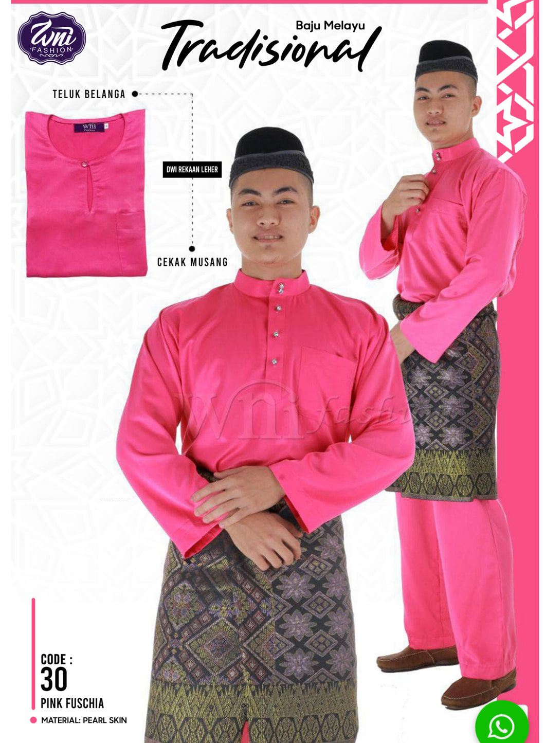 Baju Melayu ADULT Traditional PLUS SIZE - Cekak Musang.  Buttons not included