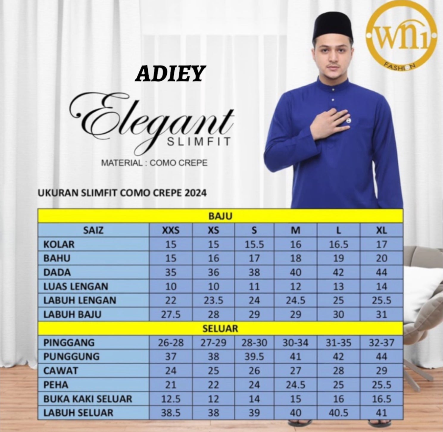 Baju Melayu Adiey Como Crepe (SLIMFIT)-buttons not included