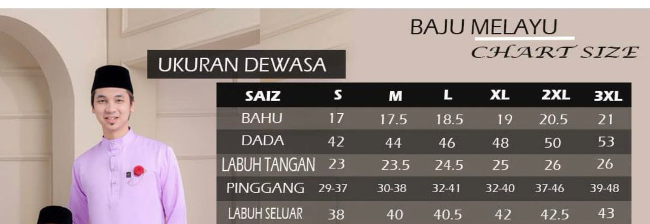 Baju Melayu BA-CM (buttons not included)