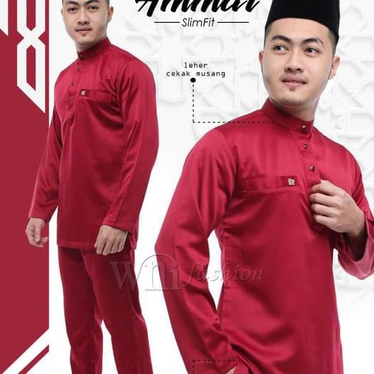 Baju Melayu Amar (SLIMFIT).  Buttons not included