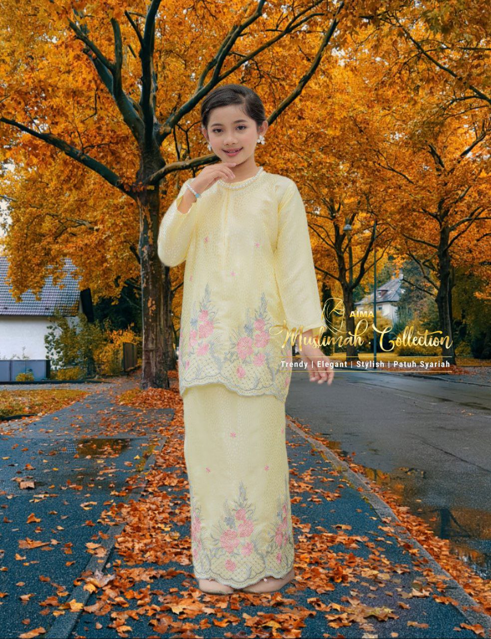 Kurung Tenun Sulam Jacquard Yellow (KIDS)