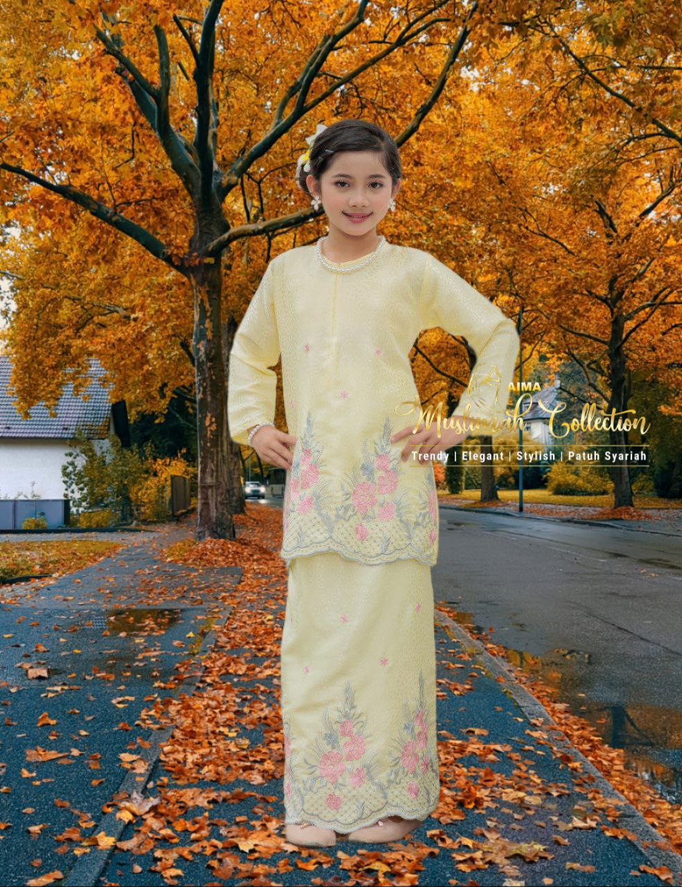 Kurung Tenun Sulam Jacquard Yellow (KIDS)