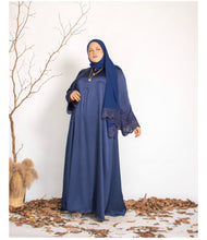 Load image into Gallery viewer, Hajeema Lace Abaya in Navy Blue
